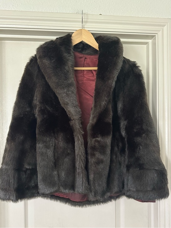 Vintage Jackets & Blazers - 1950’s Luxury Dark Brown Faux Fur Cape / Coat Fully Lined  w Pockets S / M